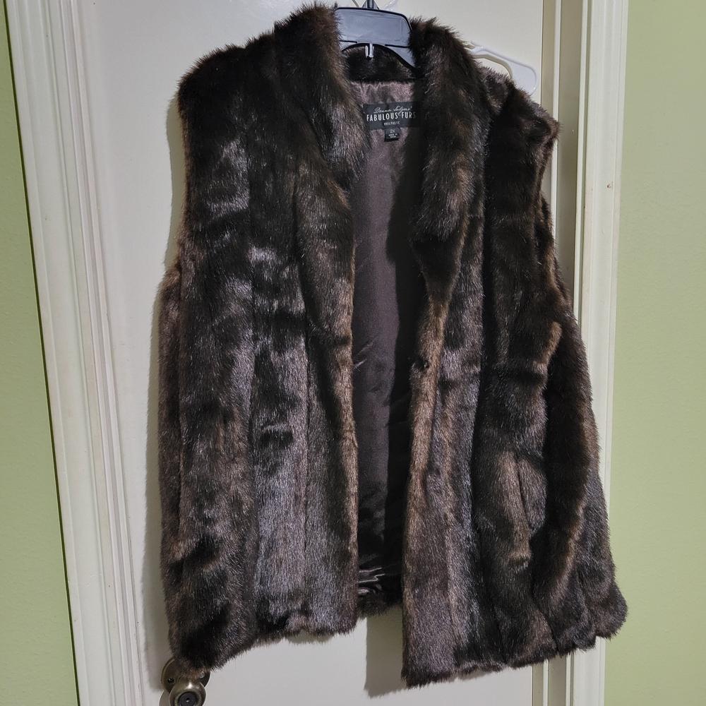 Donna Salyers Fabulous Furs Faux Fur Vest in Rich Brown